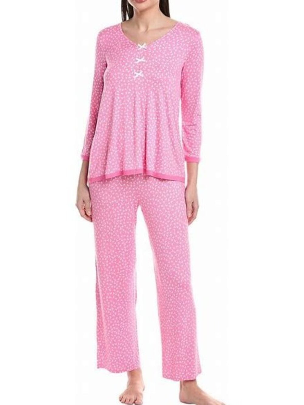 #2468 Ellen Tracy 2pc Cropped Sleeve Top and Cropped Pant PJ Set, XL, Pink